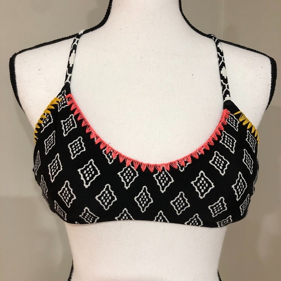 **XHILARATION* Black x White Tassel Swim Top - Picture 1 of 5